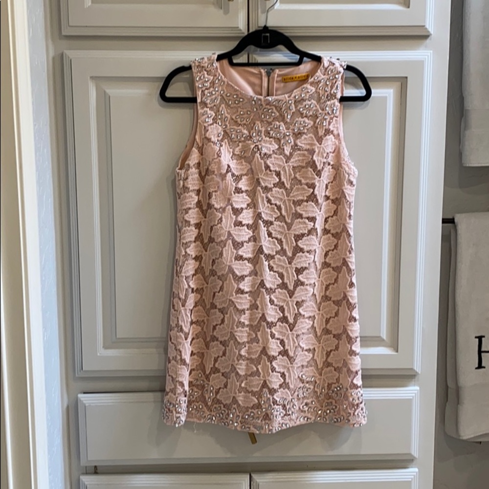 Blush Alice + Olivia mini dress w/ gems